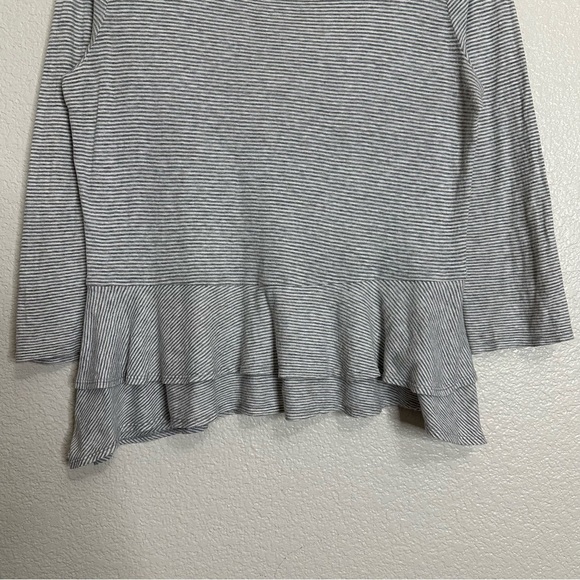 Rebecca Taylor 100% Cotton Gray Cream Striped Knit Peplum Top, Sz Large - Picture 5 of 12